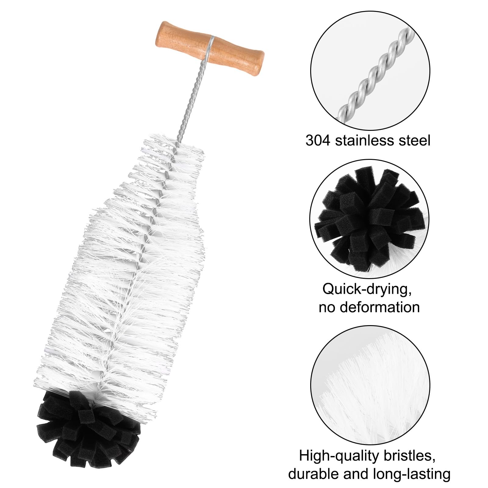 2pcs Water Bottle Cleaning Brush Set, Long Wooden Handle Brush with Straw Cleaner Water Bottle Cleaning Kit for Stanley Cup Tumblers Travel Mugs & Other Bottles