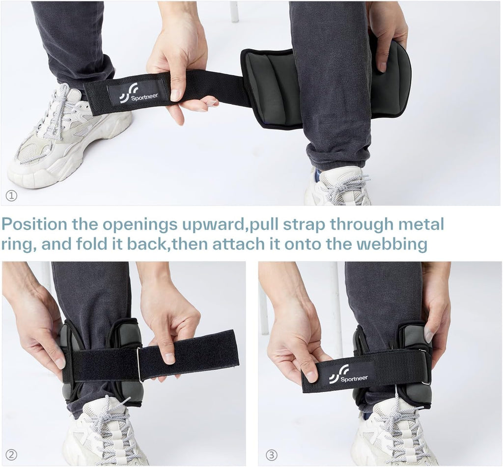 Sportneer Adjustable Ankle Weights Set - Comfortable Neoprene Leg Weights for Walking & Yoga | 1 Pair (2-10 lbs)