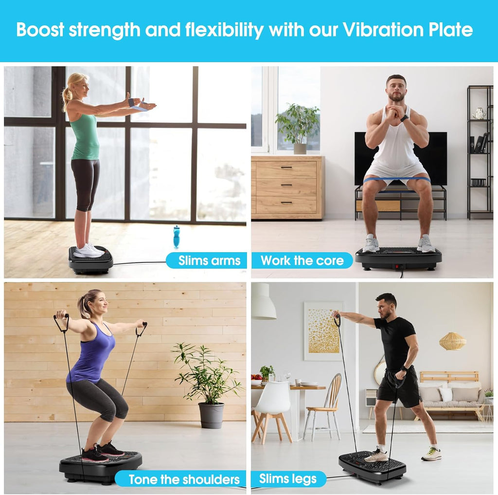 SoftGym Vibration Plate - Whole Body Workout Machine for Lymphatic Drainage | 450 Lbs Capacity with Resistance Bands