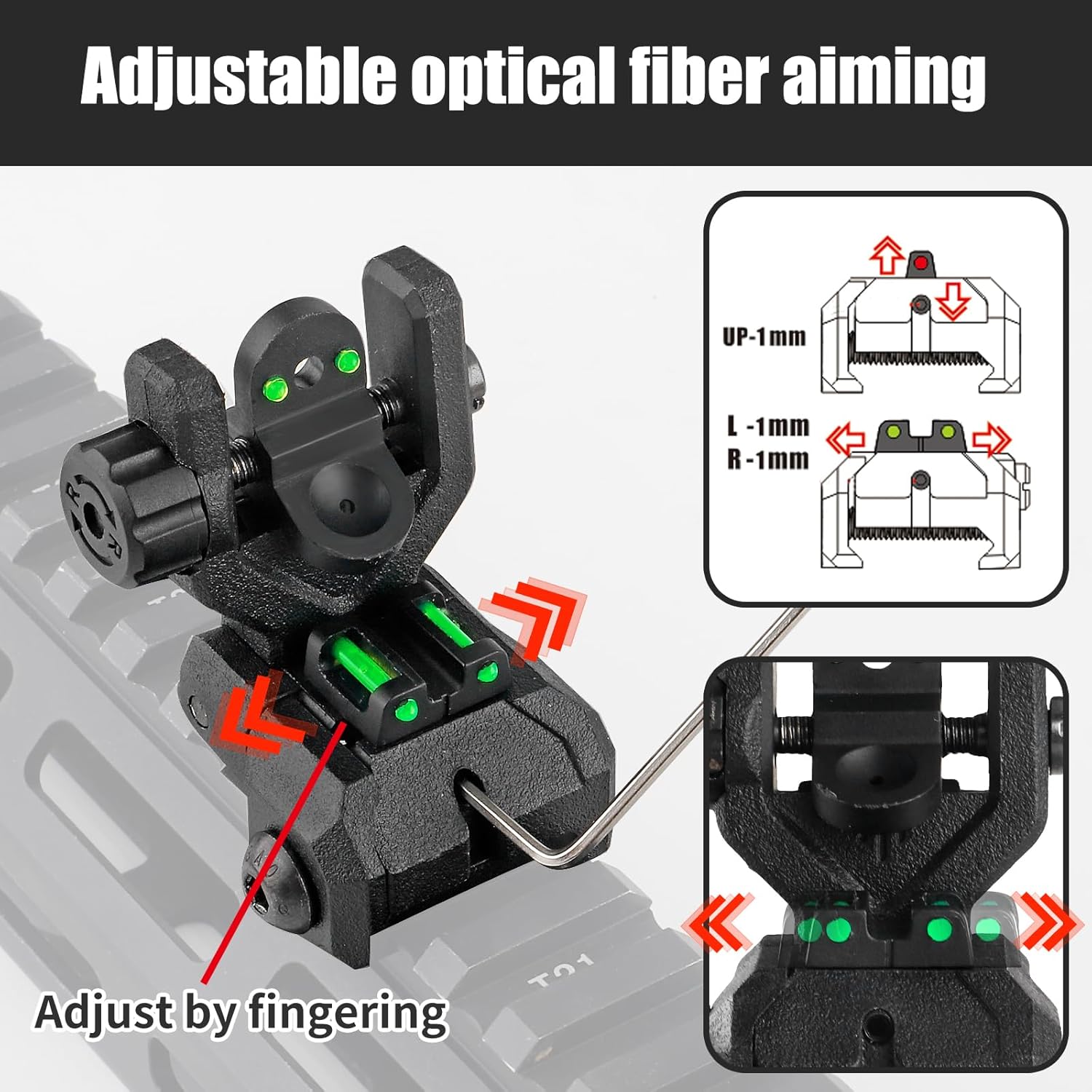 ZBULAR Fiber Optic Sights - Flip Up Front & Rear Backup Sights with Green & Red Dots