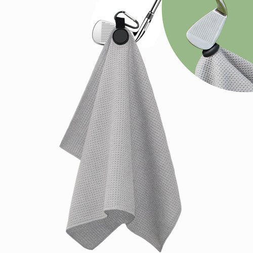 Magnetic Golf Towel-Max N52 Industrial Magnet, over than 60 LB Pull , with Rubber Cover and Carabiner, 24x16inch Lager Size, Non-abrasive and Lint Free, Strong Hold to Golf Carts or Clubs - Grey