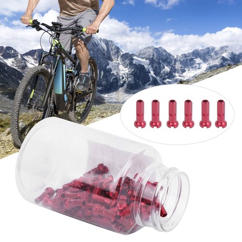 Bike Spoke Nipples, 100 Pcs Aluminum Alloy Bicycle Spoke Cap Bike Spoke Nipples Spoke Cover Cycling Accessory(Red)