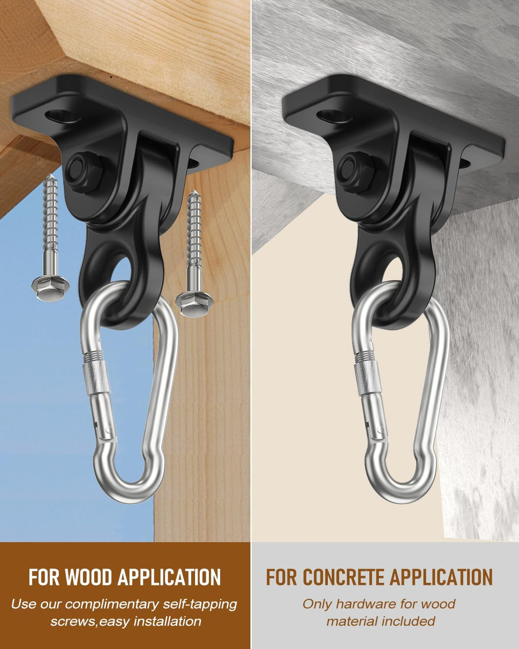 Skiennix Heavy Duty Porch Swing Hangers Kit - Includes Screws & Bolts for Indoor/Outdoor Use | 2 Pack Black