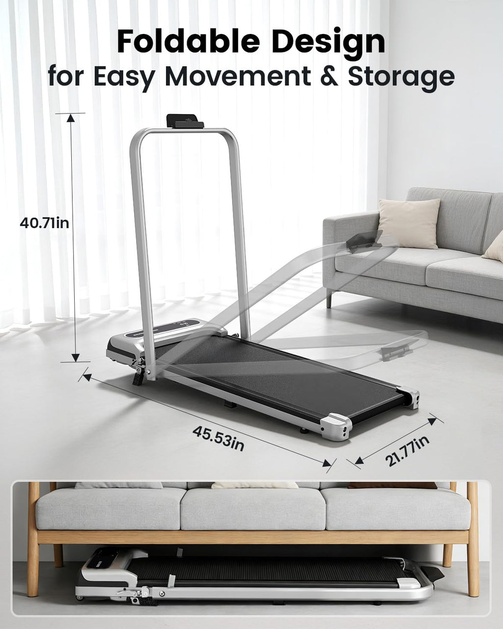 Yagud Walking Pad Treadmill for Home Office, Portable Under Desk Treadmill with Remote Control and LED Display, Walking Jogging Running Machine for Home