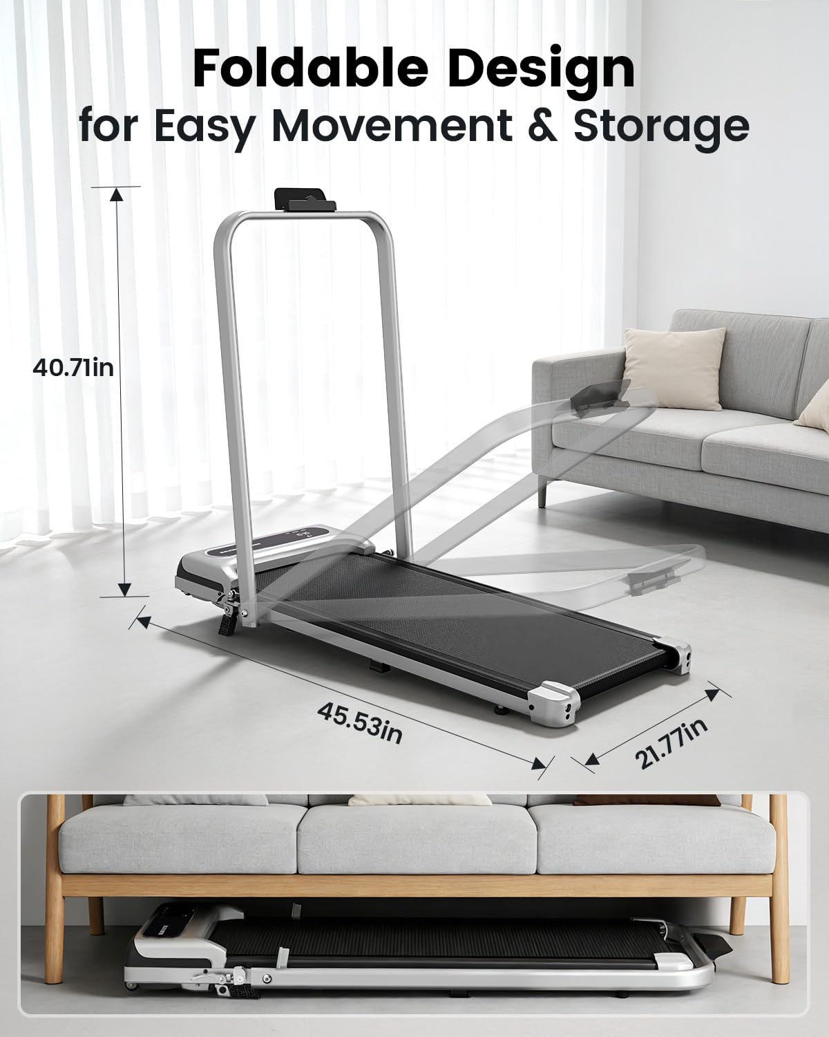 Yagud Walking Pad Treadmill for Home Office, Portable Under Desk Treadmill with Remote Control and LED Display, Walking Jogging Running Machine for Home