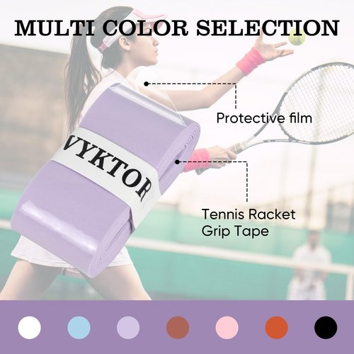 ZVYKTOR Tennis Racket Grip Tape, Ultra Thin Tacky Tennis Overgrip for Sweat Absorption & Control – Durable Anti-Slip Replacement Grip for Tennis, Badminton & Pickleball (Purple 3P Set)