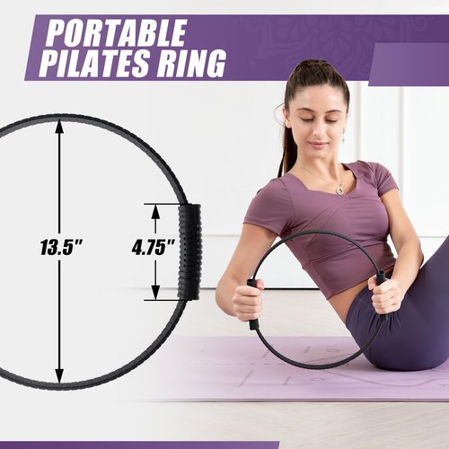 Krightlink Pilates Ring Circle, 14" Magic Circle Pilates Rings for Focusing on Toning Inner Thighs, Arms, and Core, Fitness Exercise Ring Workout Ring for Yoga and Pilates (Black)
