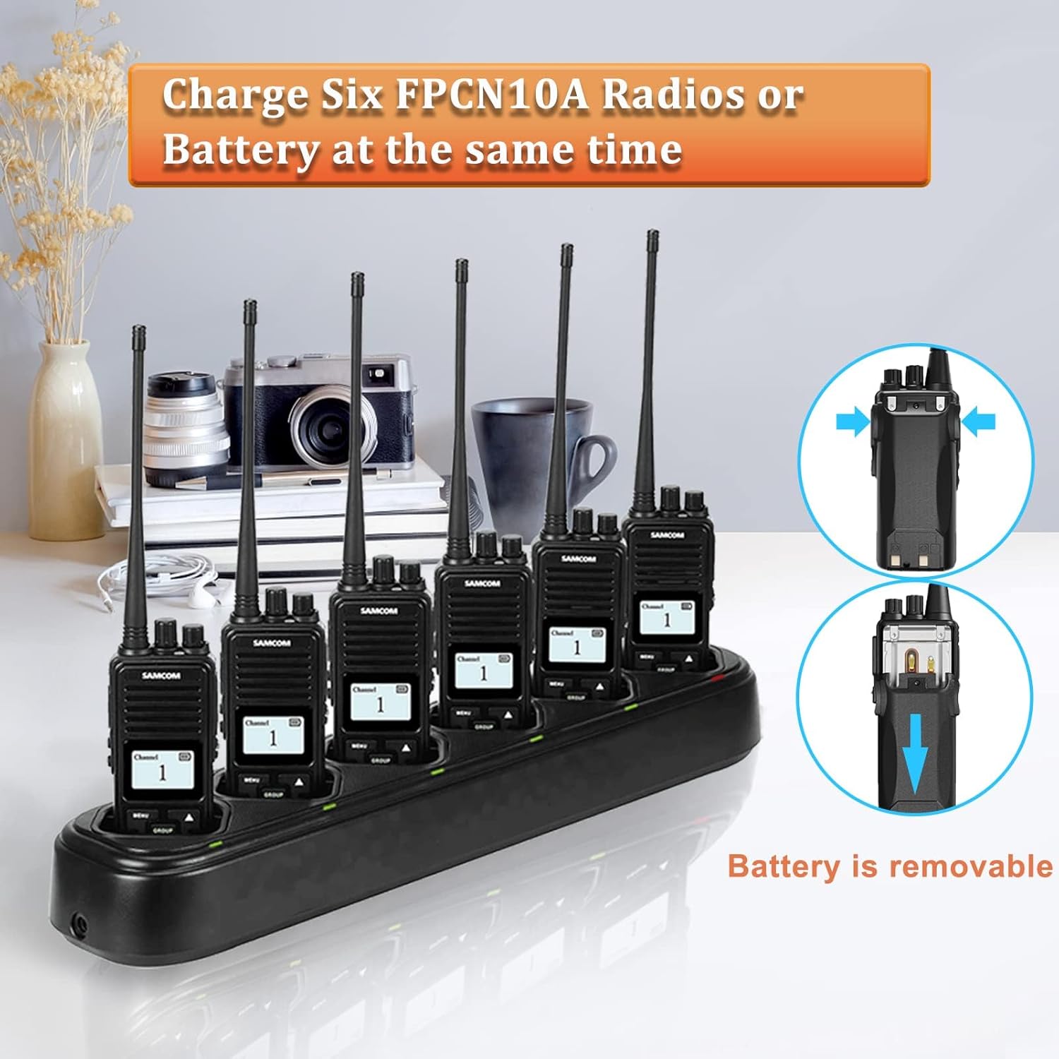 SAMCOM FPCN10A Two-Way Radios - High Power 3000mAh Walkie Talkies for Adults | 6 Pack for Commercial Use