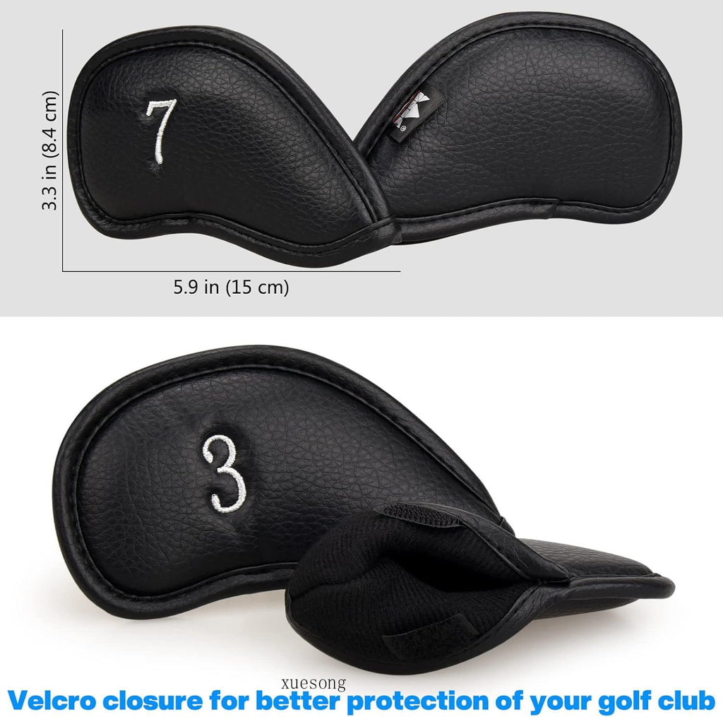 Xuesong Golf 12pcs Thick Synthetic Leather Golf Iron Head Covers Set Headcover Fit All Brands Callaway Ping Taylormade Cobra Etc