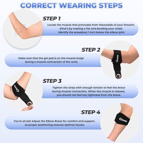 Oberlet Tennis Elbow Brace for Men Women with Tendonitis for Elbow Pain Relief - Adjustable Strap with Two Removable Gel Pads, Golfers Elbow Brace, Counterforce Arm Forearm Support Band - Black 1 Pack