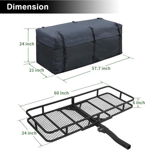 Leader Accessories Trailer Hitch Cargo Carrier Rack - 60"x24"x6" Folding Vehicle Basket for SUV, RV, Truck | 500 lbs Capacity