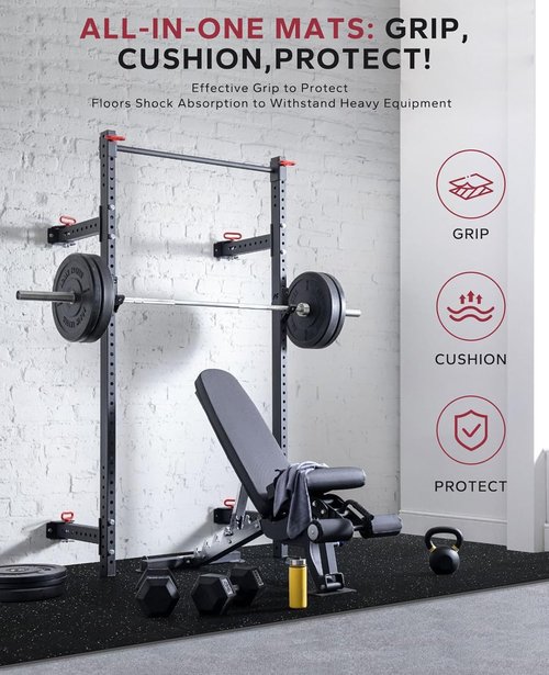HAPBEAR Exercise Equipment Mats - 12 Pcs High-Density Rubber Interlocking Tiles | 48 Sq Ft, 24x24in Heavy-Duty Treadmill Mat for Home Gym
