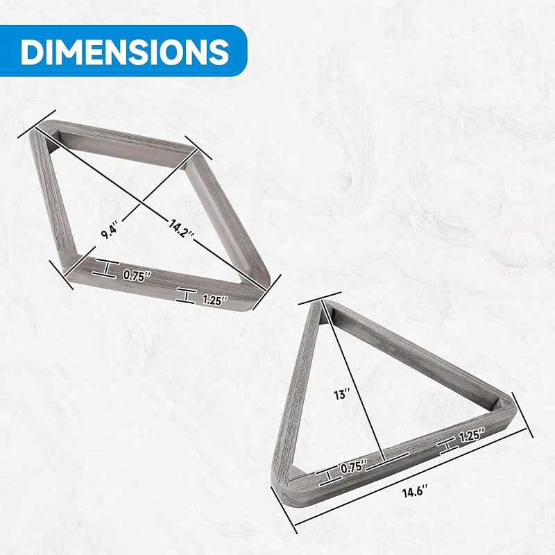 GSE Deluxe Solid Wood 8-Ball Triangle & 9-Ball Diamond Pool Ball Racks - Brushed Grey