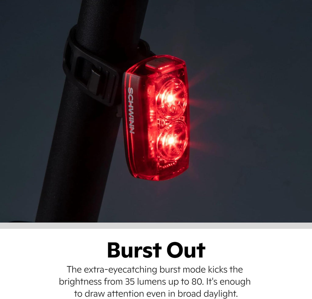 Schwinn USB Rechargeable Taillight - 25-80 Lumen Daytime Running Light with Multiple Modes | Easy Install