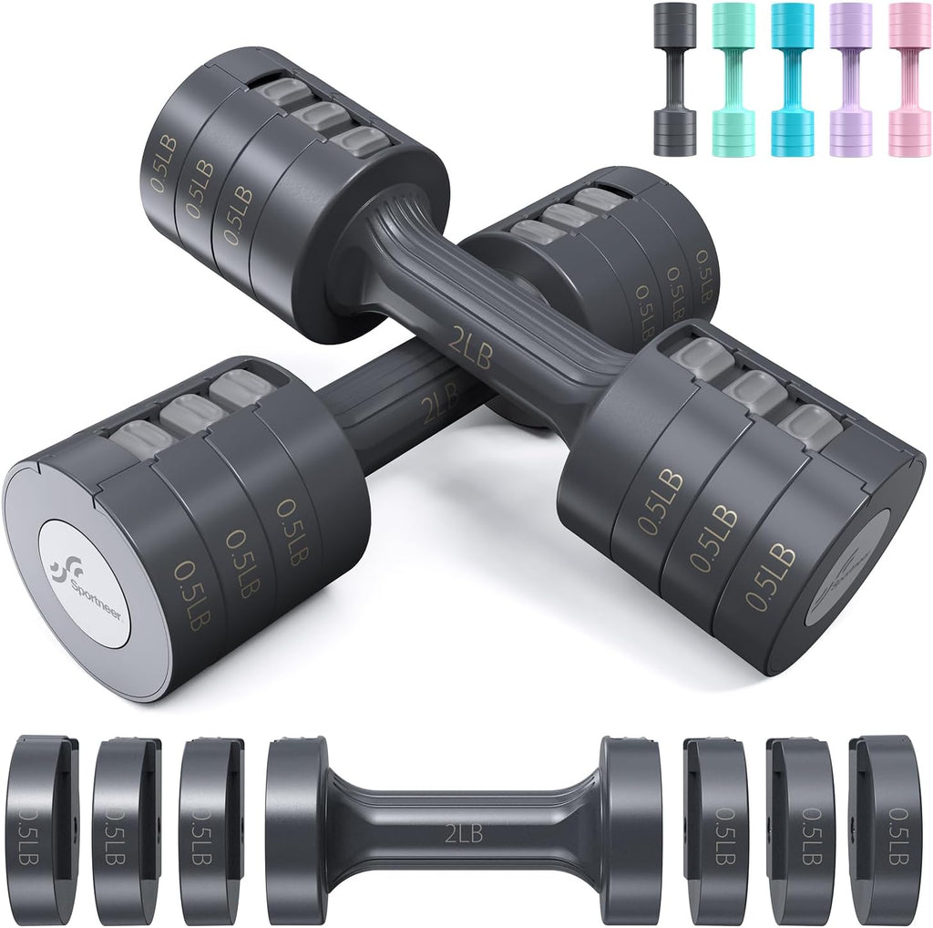 Sportneer Adjustable Dumbbells Hand Weights Set: 5 lb Dumbbell Set of 2 Each 2lb 3lb 4lb 5lb Free Weights Fast Adjust Weight 4 In 1 Weights Dumbbells Set for Women Men Home Gym Exercise Training