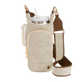 WanderFull Original HydroBag HANDLE®, Zipper for Handle, 40 oz Water Bottle Holder w/Strap, Crossbody Carrier Bag w/Phone Pocket, Tumbler Accessories - Oatmeal Canvas w/Vegan Leather Trim Strap