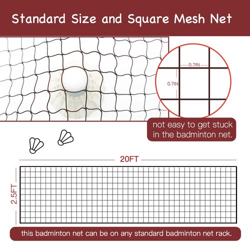Sanung Badminton Net, Standard Size All-Weather Portable Badminton Net Replacement for Indoor Outdoor Use with Storage Bag