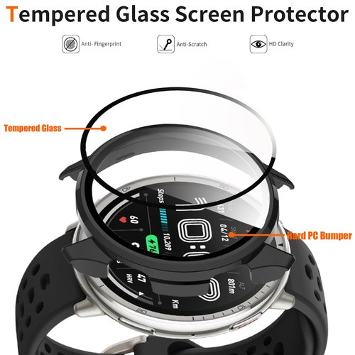 Compatible for Garmin Approach S50 Case, Lamshaw Hard PC Case with Tempered Glass Screen Protector Compatible with Garmin Approach S50 (2 Pack-Black+Black)