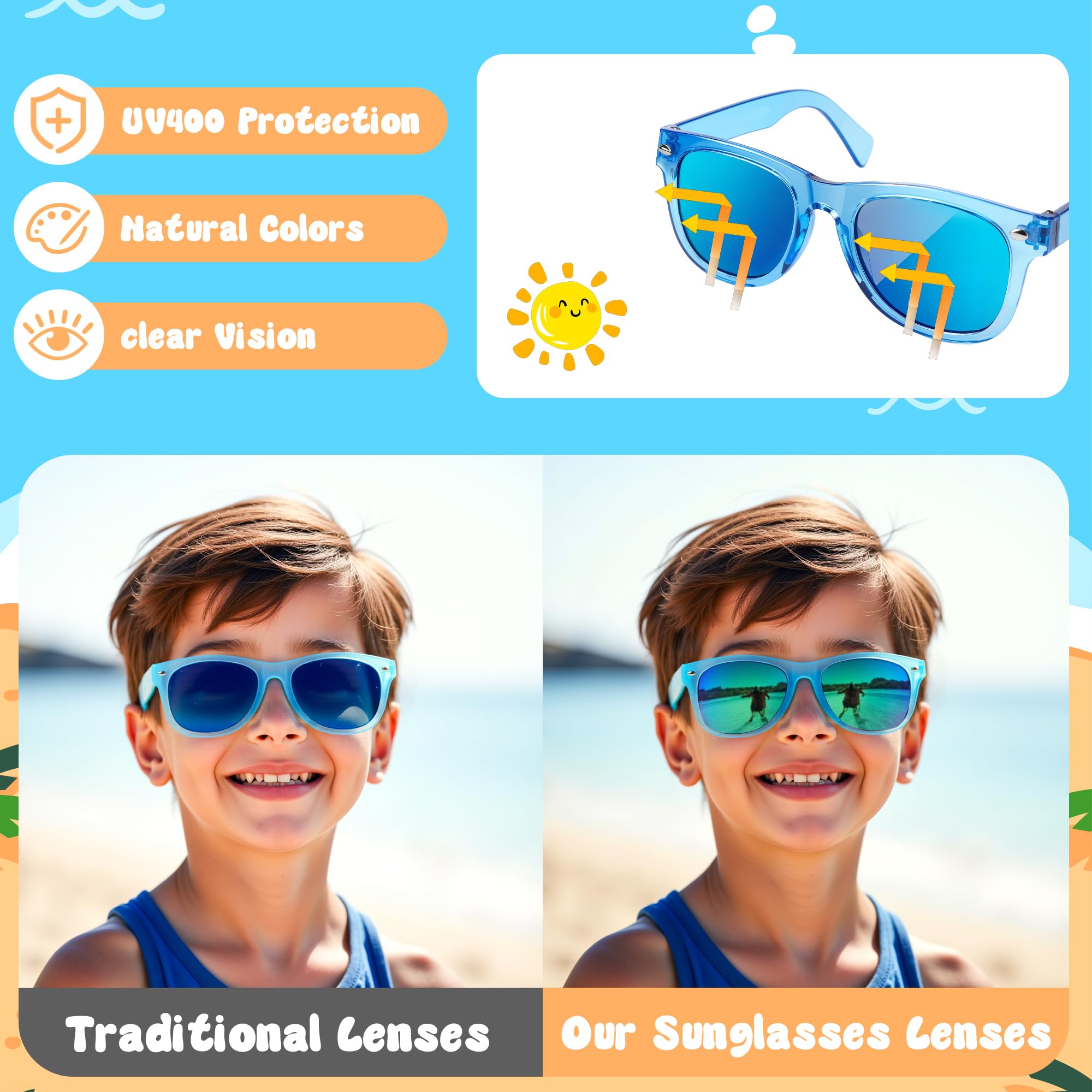 OLIKER Kids Sunglasses Bulk Party Favors,24 Pack Boys Girls Sunglasses for Kids Age 3-8 with UV 400 Protection,Birthday Party Supplies