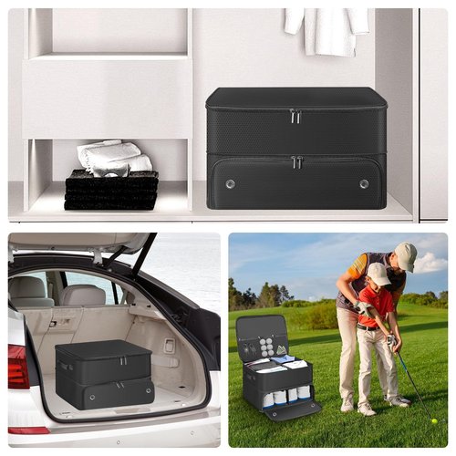 Jenlan Golf Trunk Organizer, 2 Layer Car Trunk Locker with Separate Ventilated Shoe Compartment - Waterproof Golf Accessories Storage for Balls, Tees, Clothes, Gloves | Golf Gifts for Men Golfers