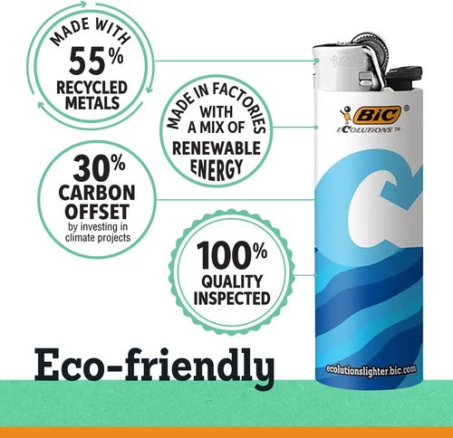 BIC Ecolutions Maxi Pocket Lighter - Eco-Friendly Candle Lighters | 6-Pack with 100% Recycled Packaging