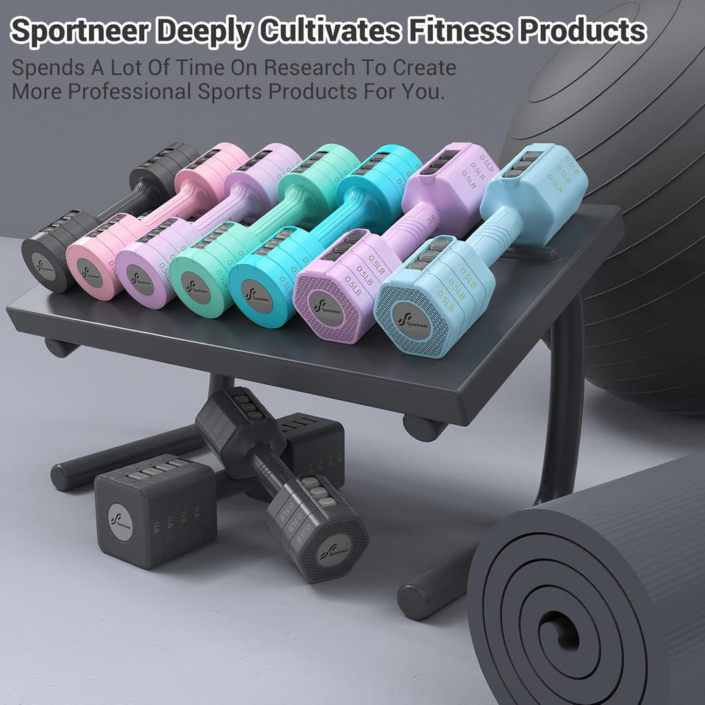 Sportneer Adjustable Dumbbells Hand Weights Set: 5 lb Dumbbell Set of 2 Each 2lb 3lb 4lb 5lb Free Weights Fast Adjust Weight 4 In 1 Weights Dumbbells Set for Women Men Home Gym Exercise Training