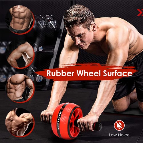 Ab Roller Wheel, Ab Workout Equipment for Abdominal & Core Strength Training, Home Gym Fitness Exercise Wheels for Women Men, with 2 Grip Strength Trainer & Knee Pad Accessories (Black+Yellow)