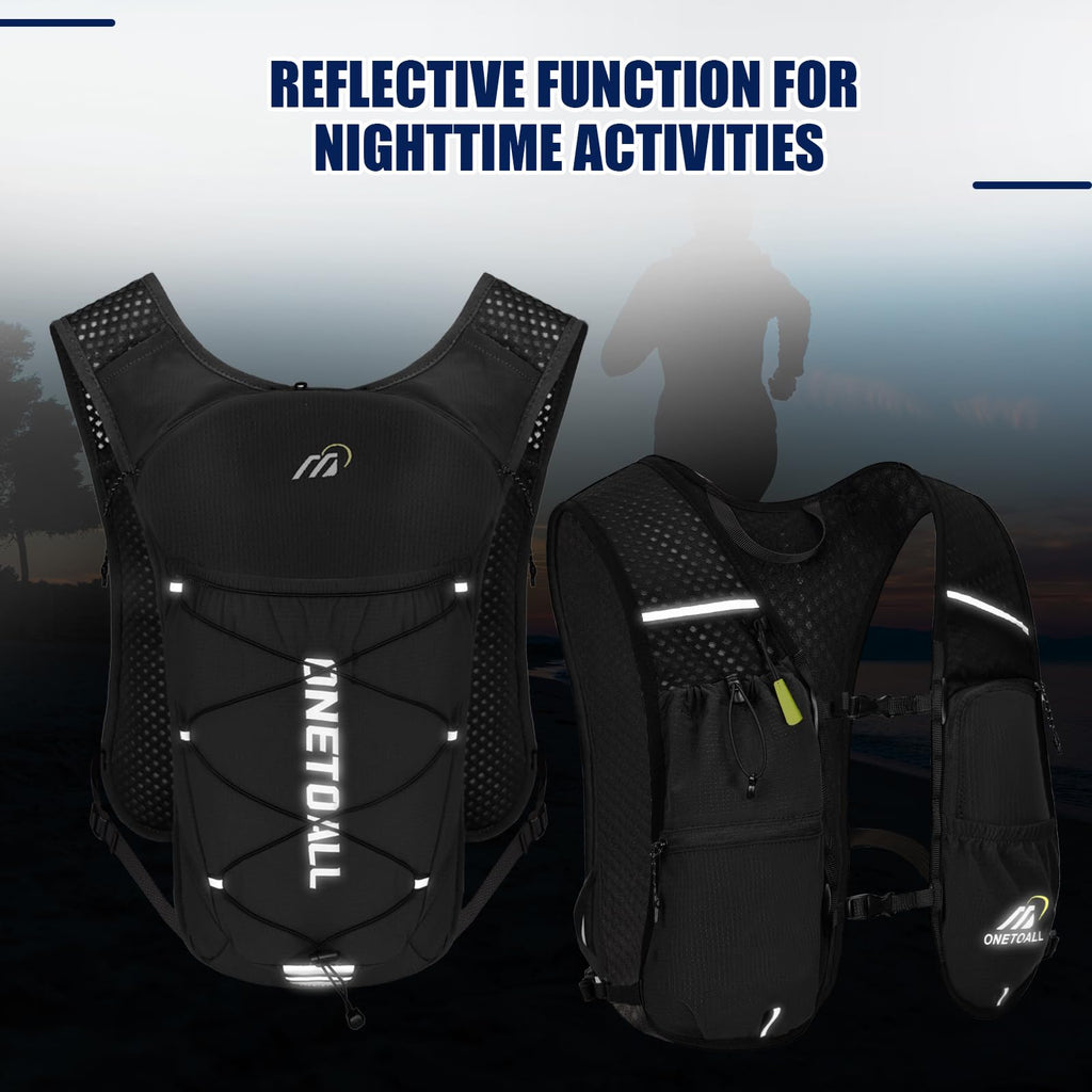 ONETOALL Running Vest for Women & Men,6L Hydration Backpack with 2L Water Bladder,Lightweight Water Backpack for Trail Running, Marathon, Hiking, Cycling, Jogging, Adjustable Fit Black
