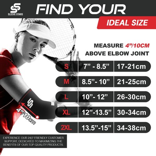 Sleeve Stars Elbow Sleeve for Pain Relief & Protection - Elbow Compression Sleeve for Women & Men - Supportive Elbow Brace for Tendonitis, Recovery & Ideal for Sports, Work (M: 8.5"-10"/Black)