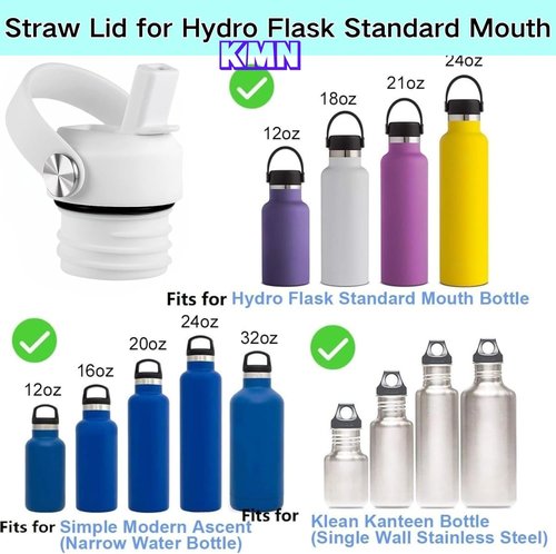 KMN White Straw Lid for Hydro Flask Standard Mouth - BPA Free Leak-Proof Sport Cap with 2 Straws & Brush | Fits 18, 21, 24 oz