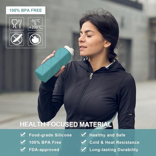 Beautail Collapsible Water Bottle - 20.6oz Silicone Travel Bottle | BPA-Free, Leakproof, Blue