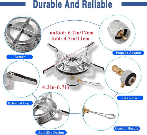 Caudblor Portable Camping Stove - Lightweight Backpacking Burner with Butane Adapter & Carrying Case