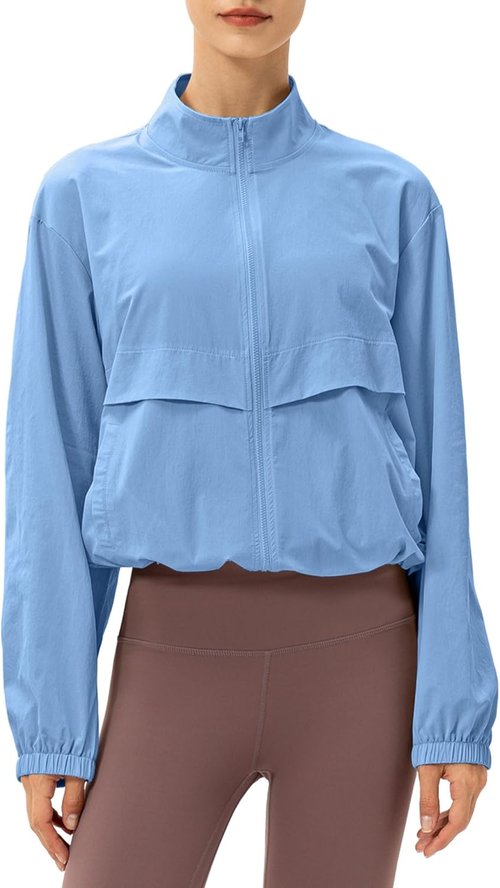 Locachy Women's Athletic Jacket - Lightweight Zip-Up with Stand Collar for Sun Protection | Perfect for Outdoor Workouts