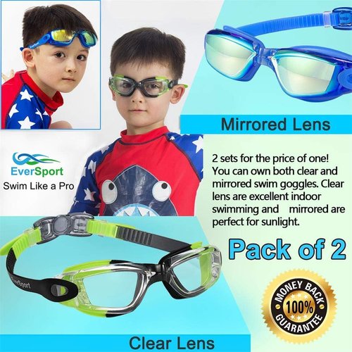 EverSport Kids Swim Goggles - Anti-Fog, Anti-UV Protection | Pack of 2 for Ages 4-16