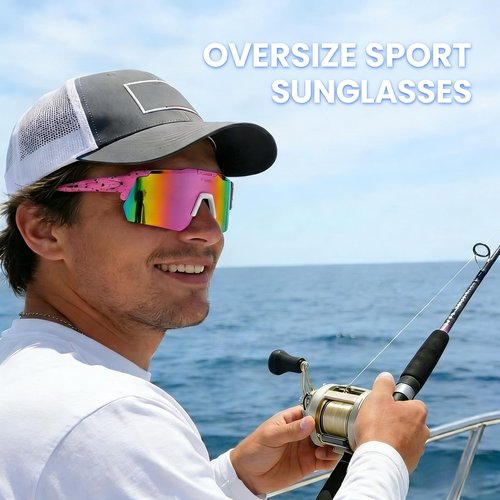 HNJOKE Sports Polarized Sunglasses, UV 400 Protection Running Glasses for Women, Mens Cycling Glasse for Cycling Biking Running Hiking Golf Fishing, Pink
