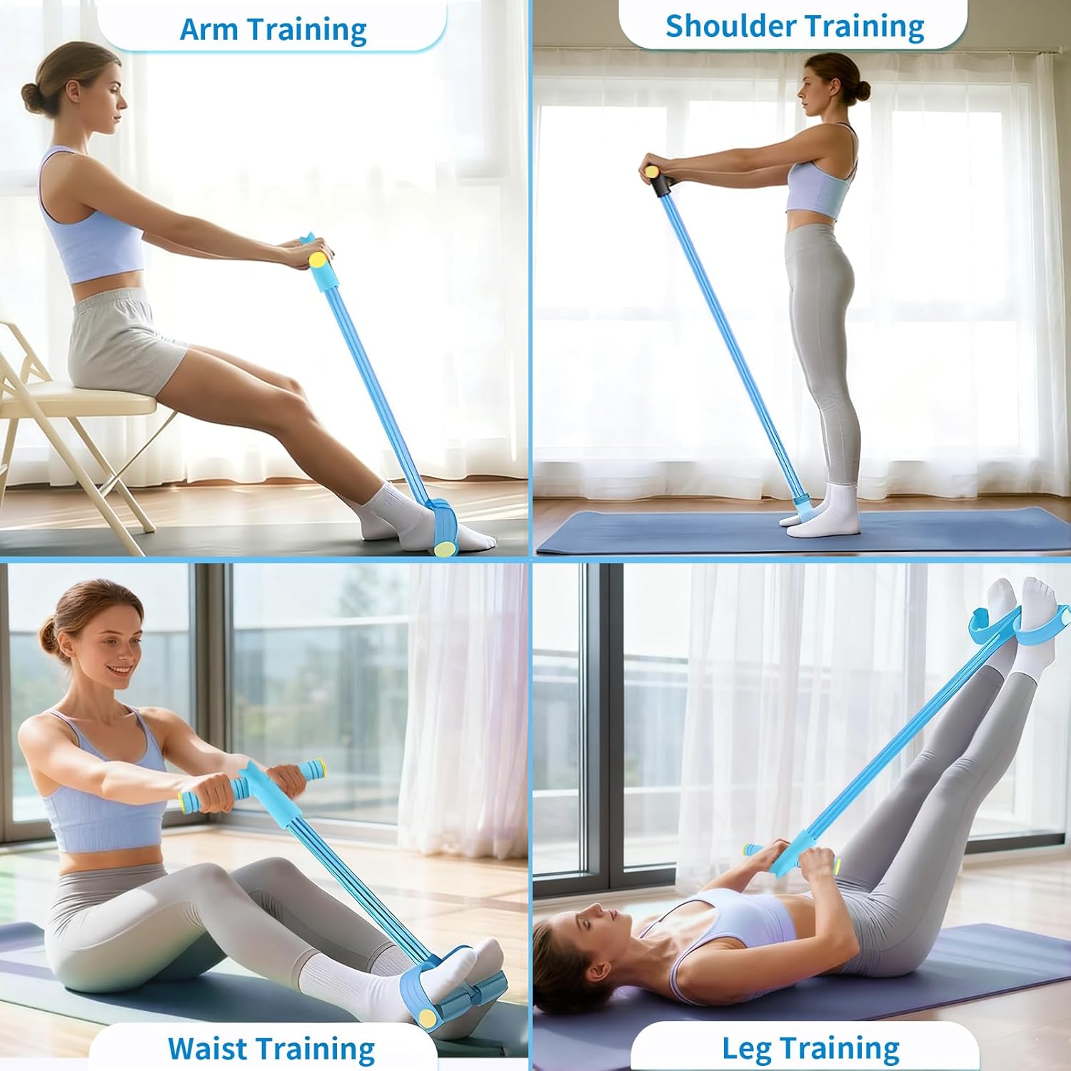 Pedal Resistance Bands with Handles, Upgrade 6-Tubes Manual Tension Training Pedal, Natural Rubber Foot Pedal Resistance Bands, Multifunction Fitness Bands for Abdomen, Waist, Arm, Leg