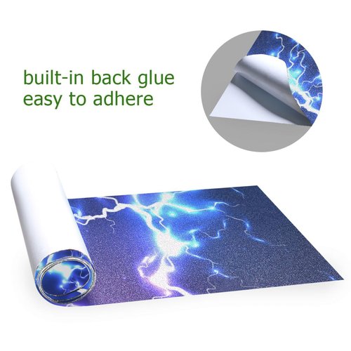 Nander Blue Lightning Skateboard Grip Tape Sheet,Non Slip Waterproof Sandpaper Scooter Grip Tape Longboard Griptape 44.1x10.1inch