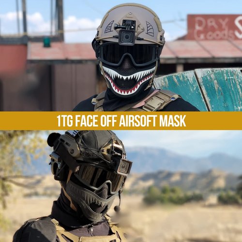 OneTigris Tactical OTG Goggles Over Glasses and X Storm Airsoft Mask Foldable Mesh Mask with Removable Shark Jaw Morale Patch