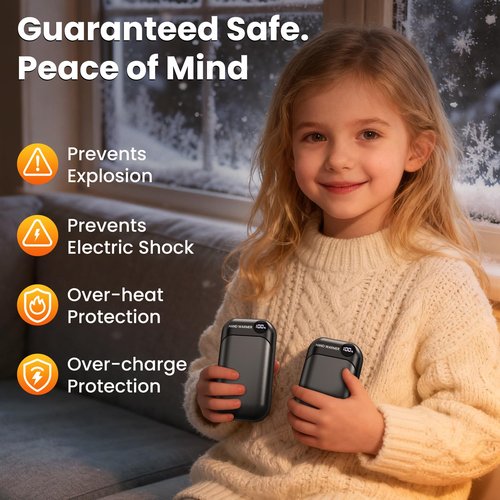 Hand Warmers Rechargeable 2 Pack, 4-Levels 104°F to 131°F Electric Hand Warmers with 6000mAh Battery, UL Certified Safe, Portable Pocket Hand Warmer for Women Men Kids, Fishing, Hunting, Golf,Camping