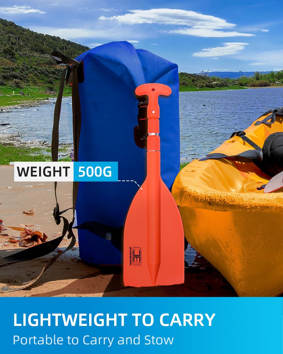 OCEANBROAD Telescoping Emergency Paddle - 42'' Collapsible Aluminium Shaft for Kayaking & Boating | Orange