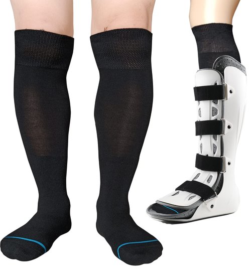 LORVVDE Walking Boot Socks Replacement Sock Liner for Orthopedic Boot Walker Brace, Cast Socks for Fracture Boot Surgical leg Cover Black 2 Pairs