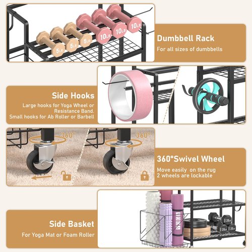 Glocryp Dumbbell Rack, Utility Weight Storage Racks, Home Gym Storage for Dumbbell Set，Kettlebells，Yoga Mat and Workout Equipment