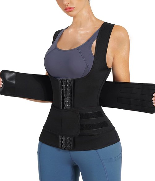 Nebility Women Sauna Sweat Vest Hot Neoprene Sauna Suit Weight Loss Workout Top Waist Trainer Shirt Body Shaper (Medium, Black)