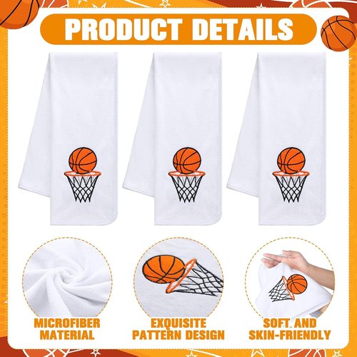 Fanfanwin Microfiber Basketball Towels - 12 Pcs Embroidered Sports Team Gifts | 11.81 x 27.56 Inch (White)