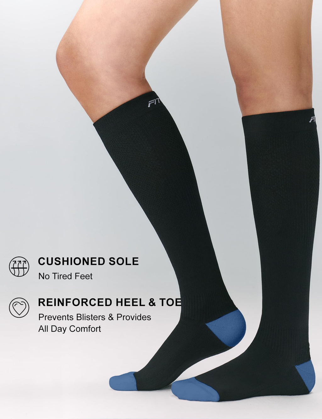 FITRELL 3 Pairs Compression Socks for Women and Men 20-30mmHg- Support Socks for Travel, Running, Nurse, Knee High, Across the Waves, Black+White+Orange+Blue S/M