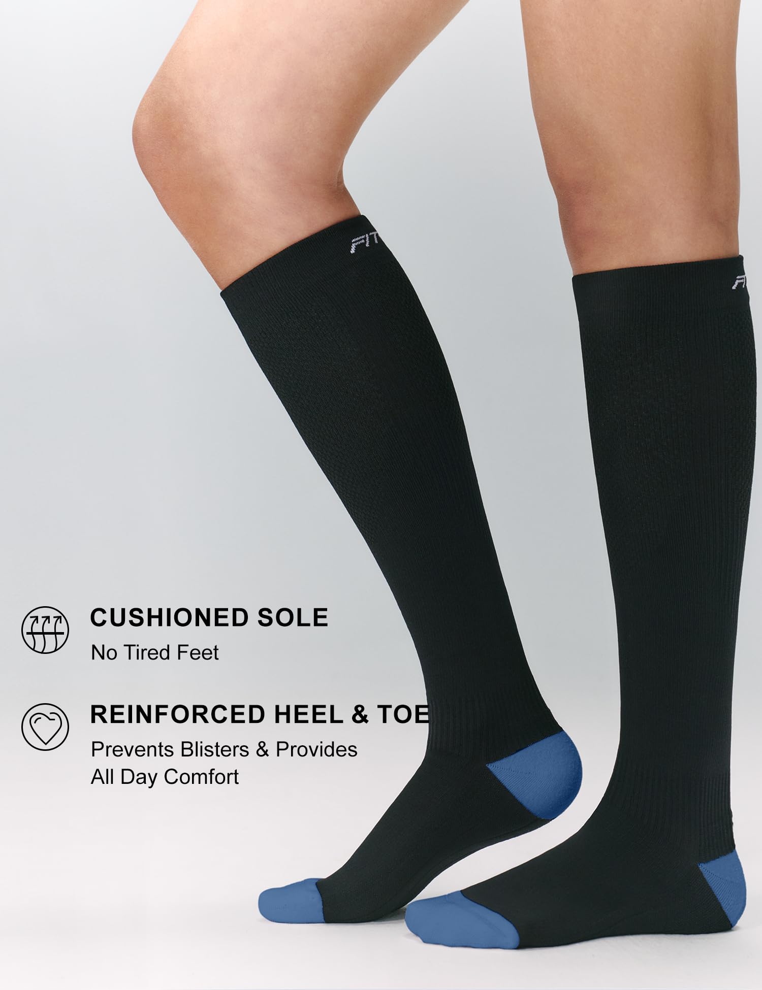 FITRELL 3 Pairs Compression Socks for Women and Men 20-30mmHg- Support Socks for Travel, Running, Nurse, Knee High, Across the Waves, Black+White+Orange+Blue S/M