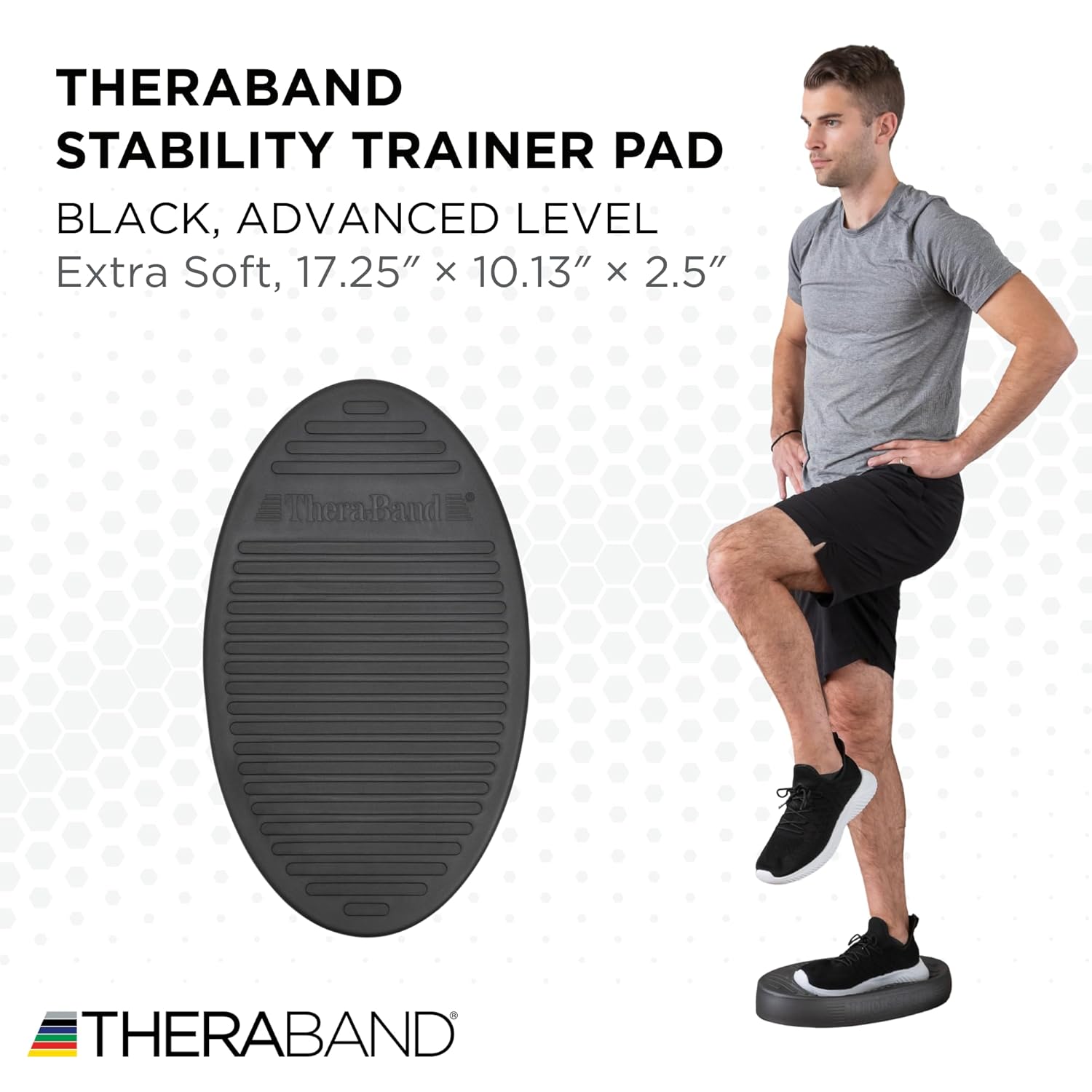 TheraBand Stability Trainer Pad - Advanced Level Black Foam Balance Pad for Core Strength & Therapy