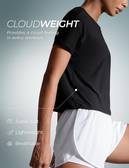 CRZ YOGA Cloudweight High Neck Workout Tops for Women Basic Athletic Lightweight Short Sleeve Shirts Loose Running T-Shirt Black Medium