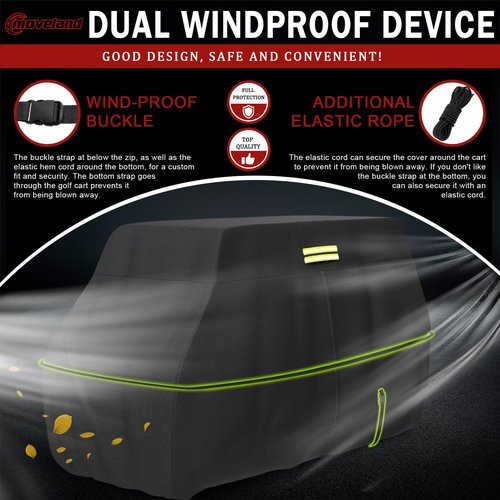 moveland 6 Passenger Golf Cart Cover Heavy Duty 600D Polyester All Weather Fits for Most 4+2 Yamaha EZGO Club Car Honda(Black, 138 x 48 x72 inch)