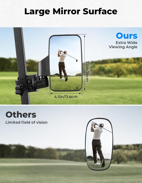KEMIMOTO Golf Cart Side Mirrors, No Drilling Golf Cart Rear View Mirror, 180 Degree Rotation, Universal Fits 0.75-1.25 inch Square Tube, Compatible with EZGO, Club Car, Drive2